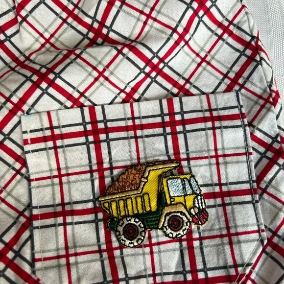 Plaid Truck Romper | Fire Truck Dump Truck | Handmade | Baby - Picture 3 of 6